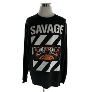 SAVAGE Mens 100% Preshrunk Cotton Long Sleeve Graphic Tee Black Shirt 2XL TALL